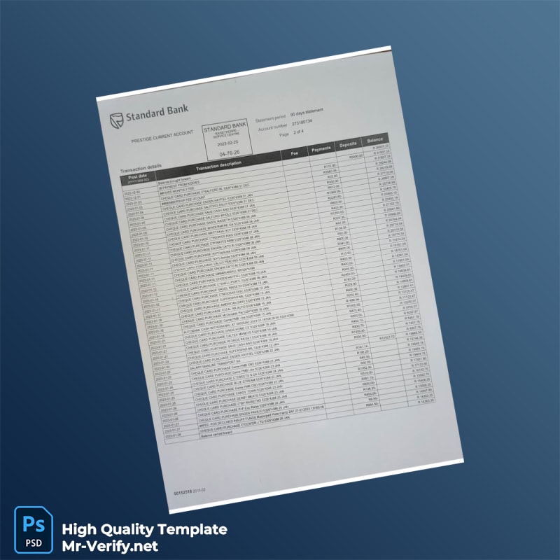 South Africa Standard Bank Bank Statement Template in Word and PDF formats page 2 South Africa Standard Bank Bank Statement Template in Word and PDF formats page 2
