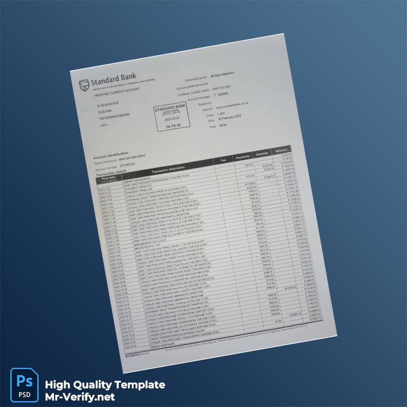 South Africa Standard Bank Bank Statement Template in Word and PDF formats South Africa Standard Bank Bank Statement Template in Word and PDF formats