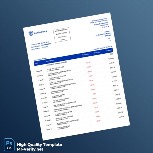 South Africa Standard Bank Statement Template in Word and PDF formats South Africa Standard Bank Statement Template in Word and PDF formats