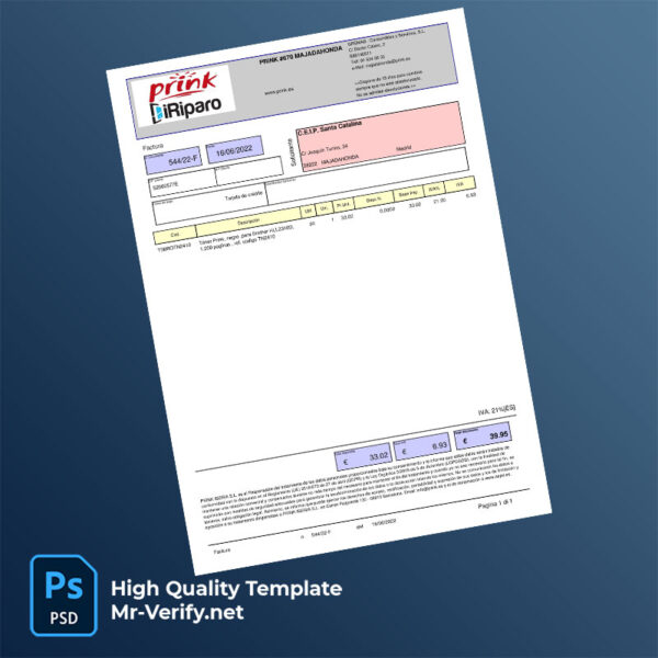Spain GREMAB - Consumibles y Servicios, S.L. Editable Invoice Template in Word and PDF formats