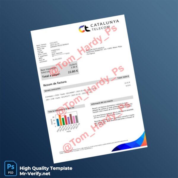Spain Catalunya Telefónica Editable Utility Bill Template in Word and PDF formats