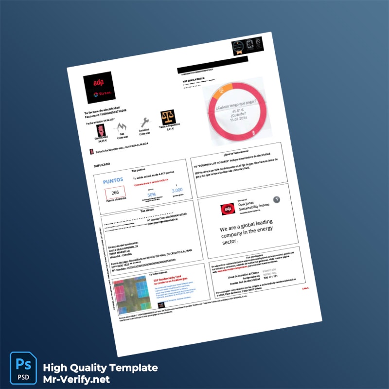Spain EDP Editable Utility Bill Template in Word and PDF formats Spain EDP Editable Utility Bill Template in Word and PDF formats