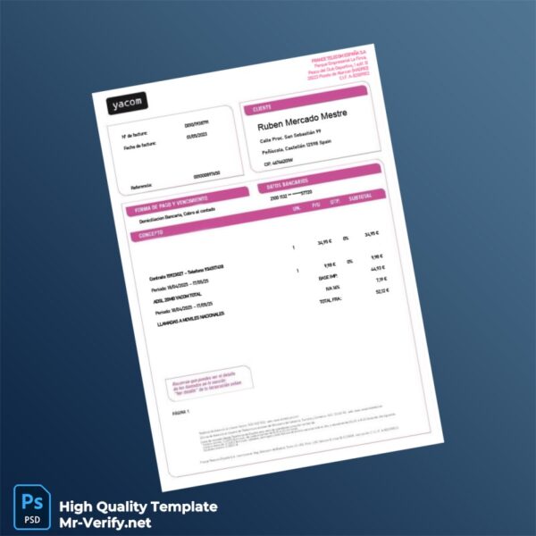 Spain France Telecom Editable Utility Bill Template in Word and PDF formats Spain France Telecom Editable Utility Bill Template in Word and PDF formats