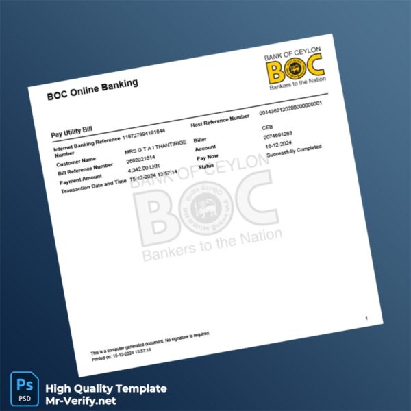 Sri Lanka Bank of Ceylon Editable Pay Utility Bill Template in Word and PDF formats Sri Lanka Bank of Ceylon Editable Pay Utility Bill Template in Word and PDF formats