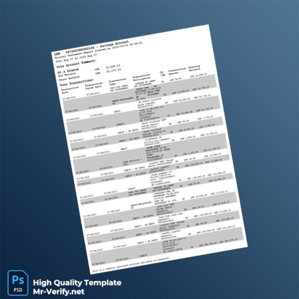 Sri Lanka Editable Bank Account Statement Template in Word and PDF formats Sri Lanka Editable Bank Account Statement Template in Word and PDF formats