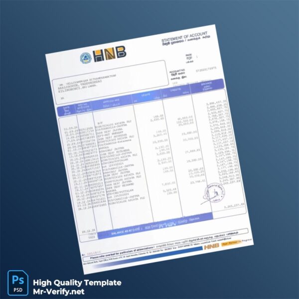 Sri Lanka HNB Bank Statement Template in Word and PDF formats Sri Lanka HNB Bank Statement Template in Word and PDF formats