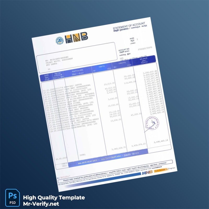 Sri Lanka HNB Bank Statement Template in Word and PDF formats page 2 Sri Lanka HNB Bank Statement Template in Word and PDF formats page 2