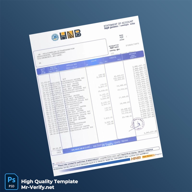 Sri Lanka HNB Bank Statement Template in Word and PDF formats Sri Lanka HNB Bank Statement Template in Word and PDF formats