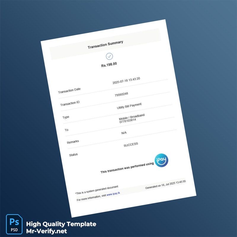 Sri Lanka iPay Editable Utility Bill Payment Template in Word and PDF formats Sri Lanka iPay Editable Utility Bill Payment Template in Word and PDF formats