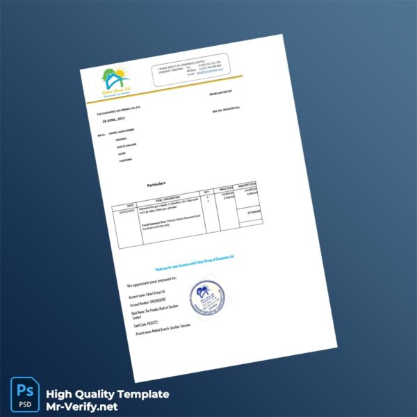 Tanzania Fahari Group of Companies Ltd Editable Utility Bill Template in Word and PDF formats Tanzania Fahari Group of Companies Ltd Editable Utility Bill Template in Word and PDF formats