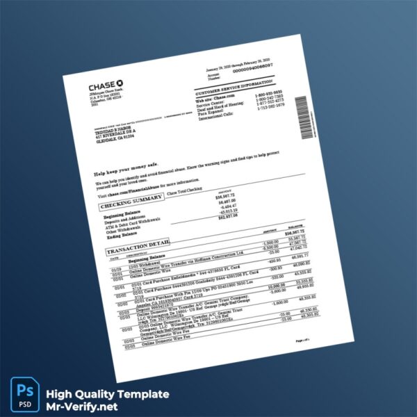 Trinidad Chase Bank Statement Template in Word and PDF formats Trinidad Chase Bank Statement Template in Word and PDF formats