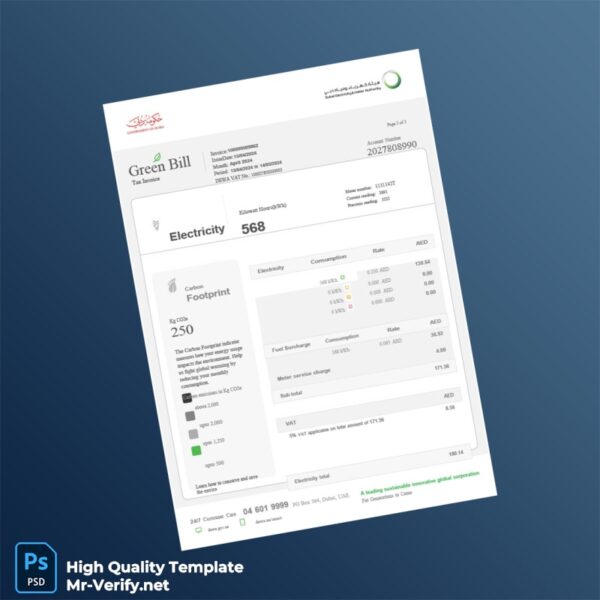 UAE DEWA Editable Electricity Bill Template in Word and PDF formats UAE DEWA Editable Electricity Bill Template in Word and PDF formats