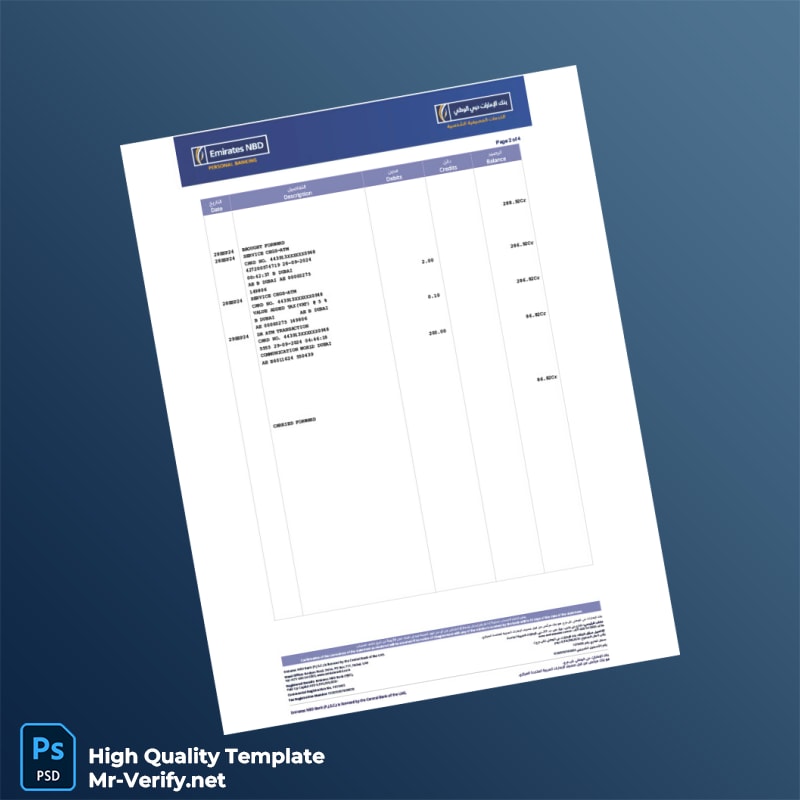 UAE Emirates NBD Account Statement Template in Word and PDF formats page 2 UAE Emirates NBD Account Statement Template in Word and PDF formats page 2
