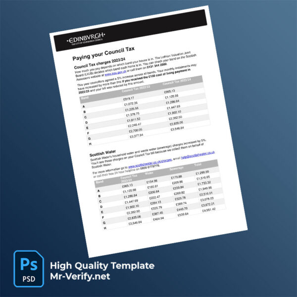 UK Edinburgh City Council Editable Council Tax Charges Leaflet Template in Word and PDF formats