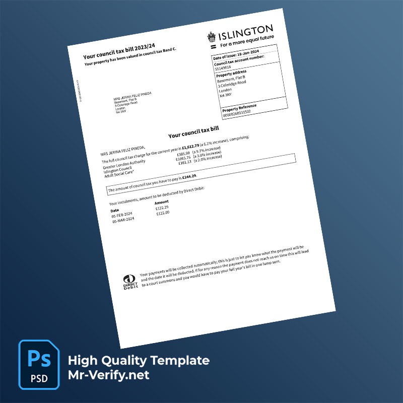 UK-England-Islington-Council-Editable-Council-Tax-Bill-Template-in-Word-and-PDF-formats-mrverify UK England Islington Council Editable Council Tax Bill Template in Word and PDF formats