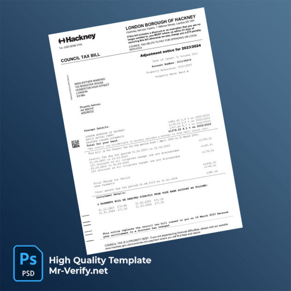UK Hackney Council Editable Council Tax Bill Template in Word and PDF formats
