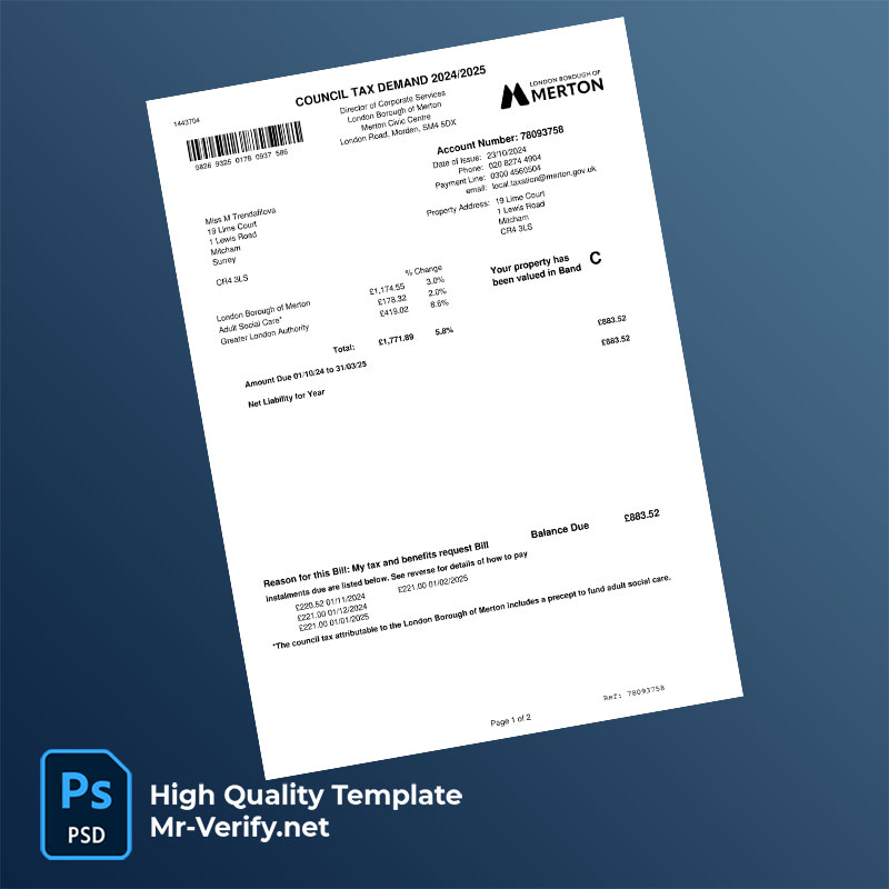 UK-London-Borough-of-Merton-Editable-Council-Tax-Bill-Template-in-Word-and-PDF-formats-mrverify UK London Borough of Merton Editable Council Tax Bill Template in Word and PDF formats