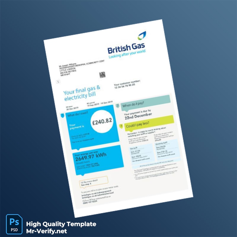 UK British Gas Editable Electricity Gas Utility Bill Template in Word and PDF formats UK British Gas Editable Electricity Gas Utility Bill Template in Word and PDF formats