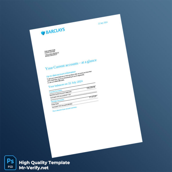 UK Business Current Account Statement Template in Word and PDF formats UK Business Current Account Statement Template in Word and PDF formats