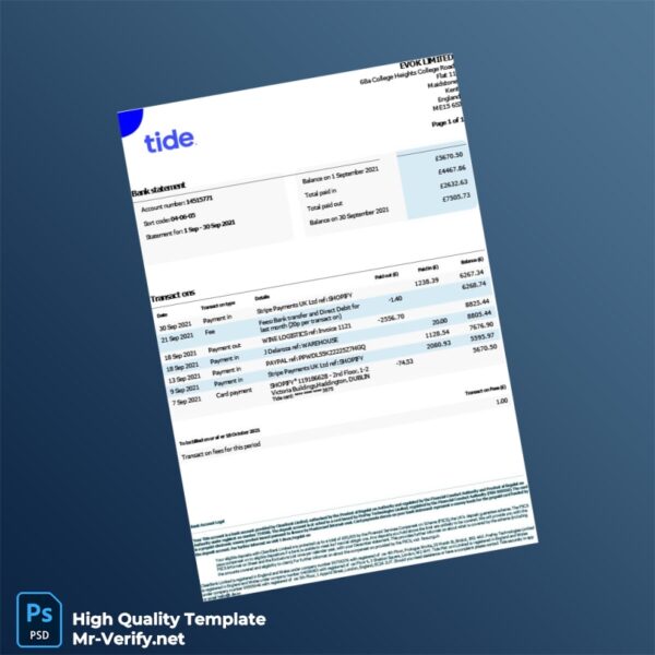 UK ClearBank Account Statement Template in Word and PDF formats