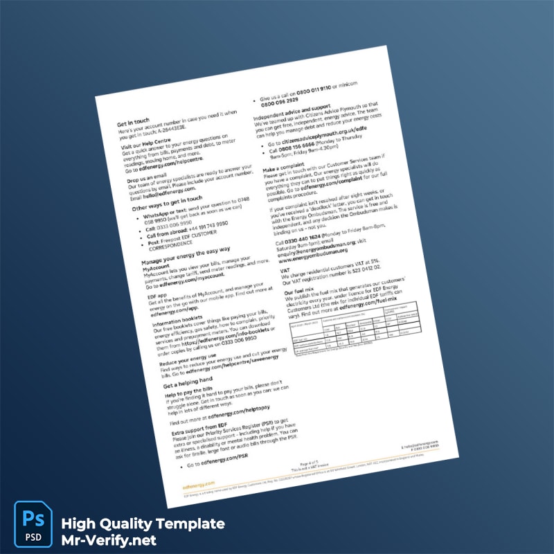 UK EDF Editable Utility Bill Template in Word and PDF formats page 4 UK EDF Editable Utility Bill Template in Word and PDF formats page 4