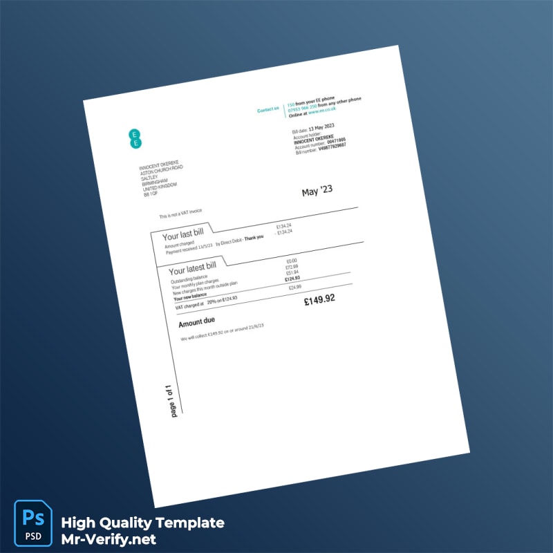 UK EE Editable Utility Bill Template in Word and PDF formats UK EE Editable Utility Bill Template in Word and PDF formats