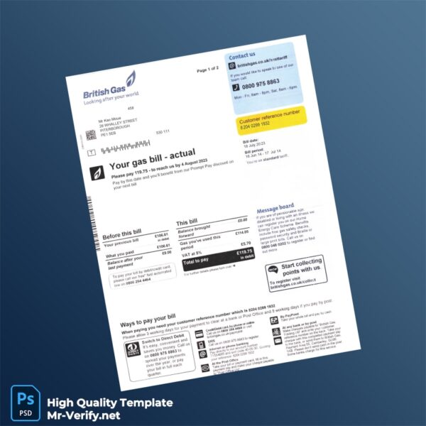 UK Editable Gas Bill Template in Word and PDF formats UK Editable Gas Bill Template in Word and PDF formats