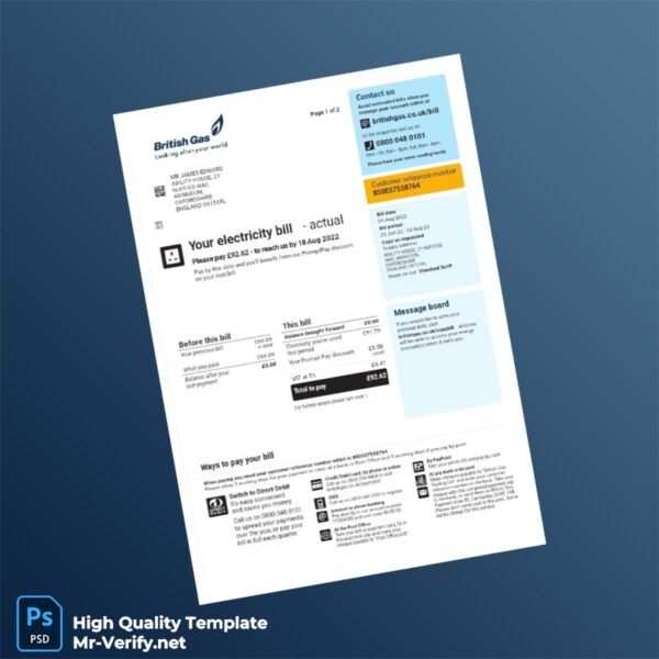 UK Electricity Provider Editable Electricity Bill Template in Word and PDF formats UK Electricity Provider Editable Electricity Bill Template in Word and PDF formats