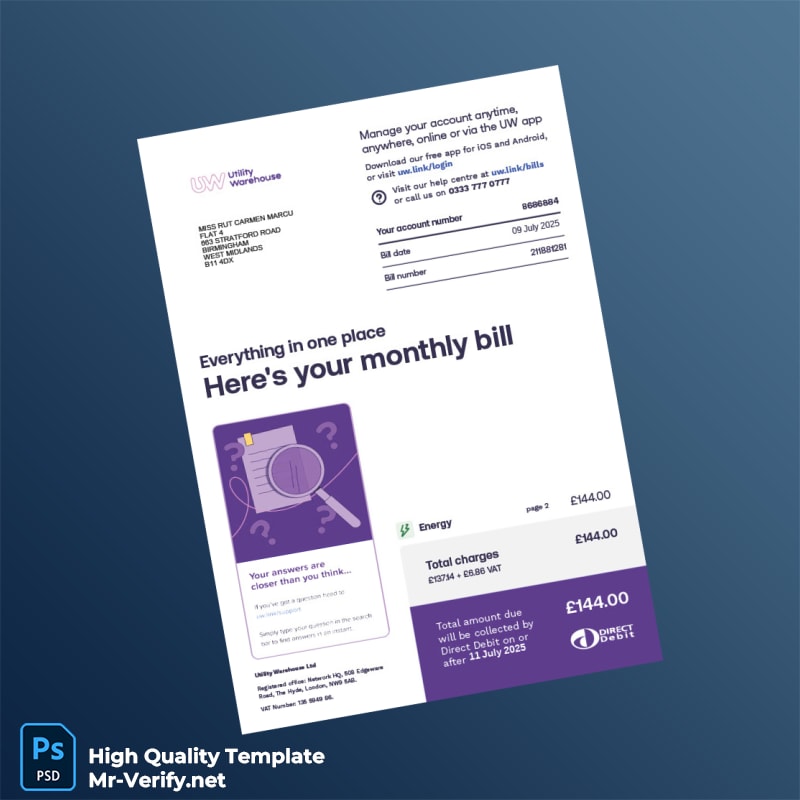 UK Electricity Provider Editable Utility Bill Template in Word and PDF formats UK Electricity Provider Editable Utility Bill Template in Word and PDF formats