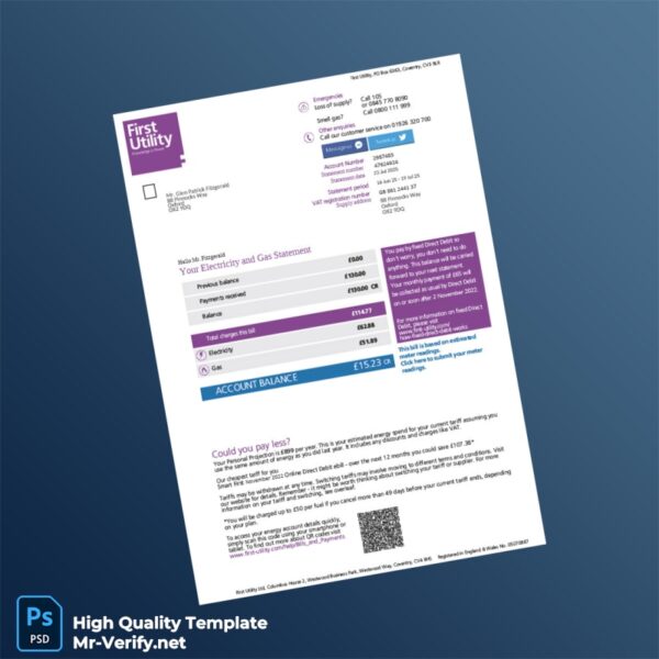 UK First Utility Editable Electricity Bill Template in Word and PDF formats UK First Utility Editable Electricity Bill Template in Word and PDF formats