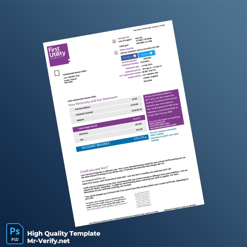 UK First Utility Editable Utility Bill Template in Word and PDF formats UK First Utility Editable Utility Bill Template in Word and PDF formats