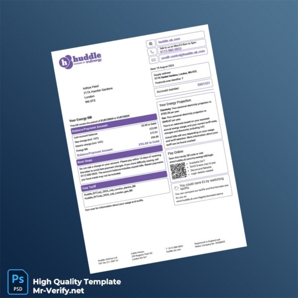 UK Huddle Energy Editable Utility Bill Template in Word and PDF formats UK Huddle Energy Editable Utility Bill Template in Word and PDF formats