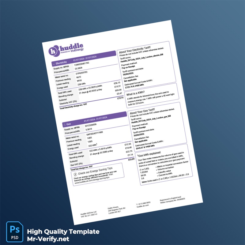 UK Huddle Energy Editable Utility Bill Template in Word and PDF formats page 2 UK Huddle Energy Editable Utility Bill Template in Word and PDF formats page 2