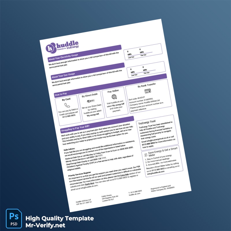UK Huddle Energy Editable Utility Bill Template in Word and PDF formats page 3 UK Huddle Energy Editable Utility Bill Template in Word and PDF formats page 3