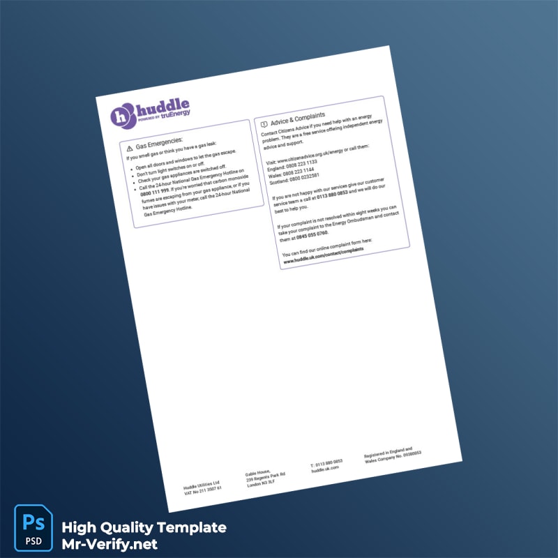 UK Huddle Energy Editable Utility Bill Template in Word and PDF formats page 4 UK Huddle Energy Editable Utility Bill Template in Word and PDF formats page 4
