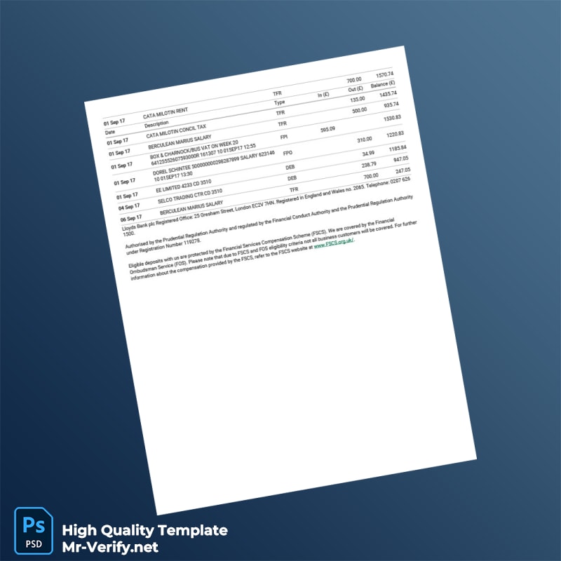 UK Lloyds Bank Business Account Statement Template in Word and PDF formats page 2 UK Lloyds Bank Business Account Statement Template in Word and PDF formats page 2