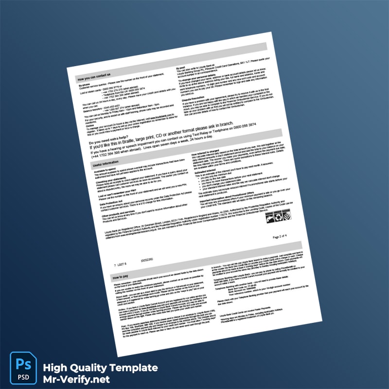 UK Lloyds Bank Statement Template in Word and PDF formats page 2 UK Lloyds Bank Statement Template in Word and PDF formats page 2