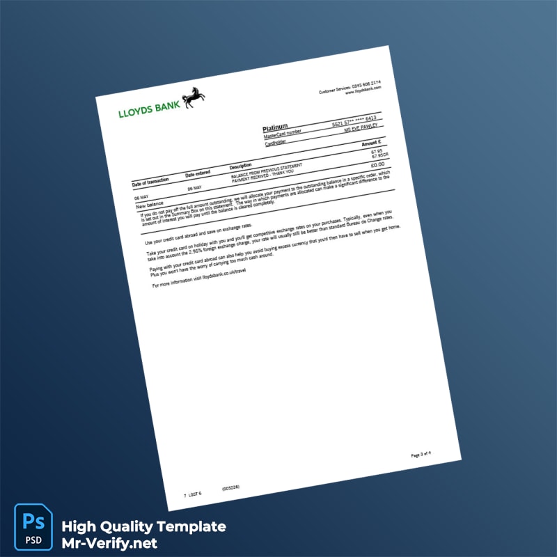 UK Lloyds Bank Statement Template in Word and PDF formats page 3 UK Lloyds Bank Statement Template in Word and PDF formats page 3