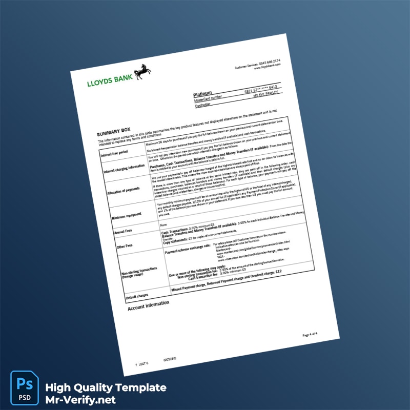 UK Lloyds Bank Statement Template in Word and PDF formats page 4 UK Lloyds Bank Statement Template in Word and PDF formats page 4