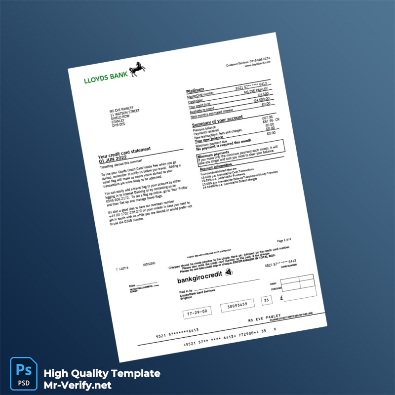 UK Lloyds Bank Statement Template in Word and PDF formats UK Lloyds Bank Statement Template in Word and PDF formats