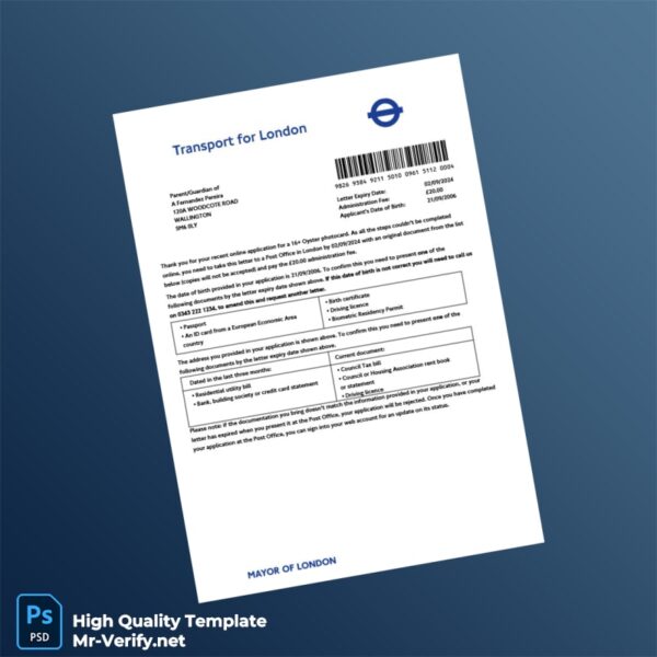 UK Mayor of London Editable 16 Oyster Photocard Application Letter Template in Word and PDF formats