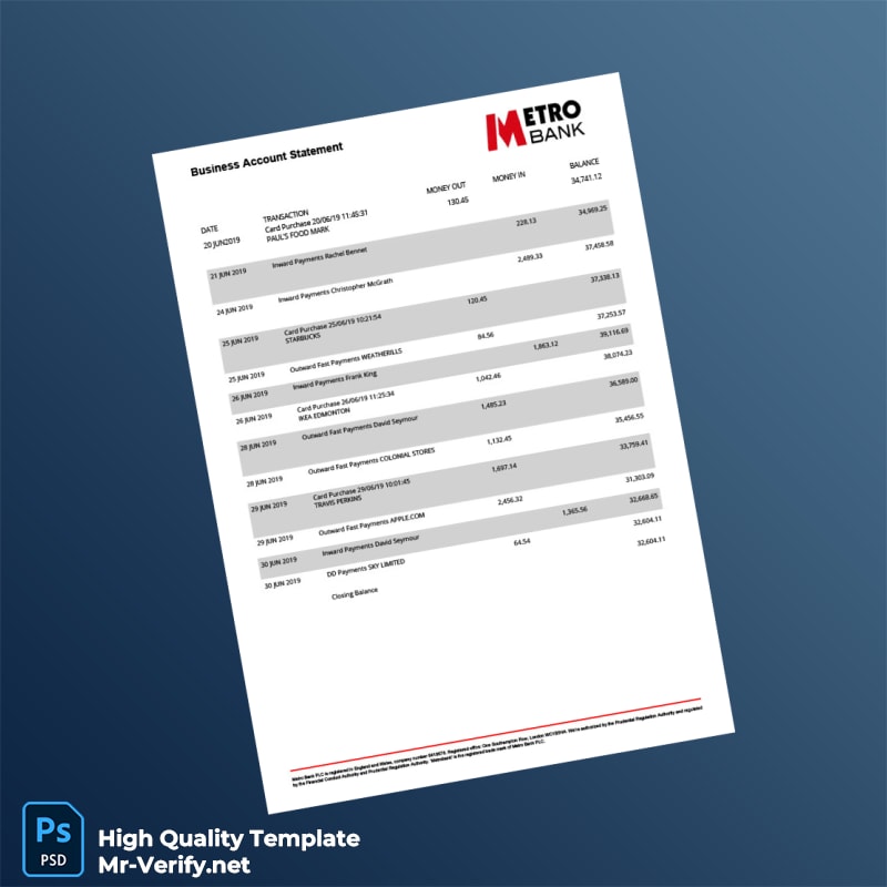 UK Metro Bank Business Account Statement Template in Word and PDF formats page 4 UK Metro Bank Business Account Statement Template in Word and PDF formats page 4