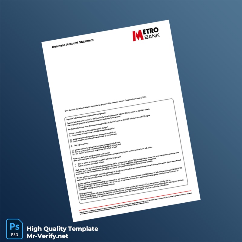 UK Metro Bank Business Account Statement Template in Word and PDF formats page 5 UK Metro Bank Business Account Statement Template in Word and PDF formats page 5