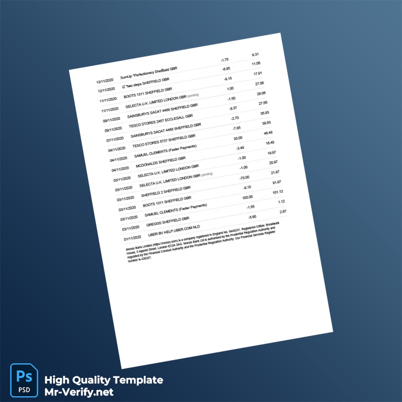 UK Monzo Bank Statement Template in Word and PDF formats page 2 UK Monzo Bank Statement Template in Word and PDF formats page 2