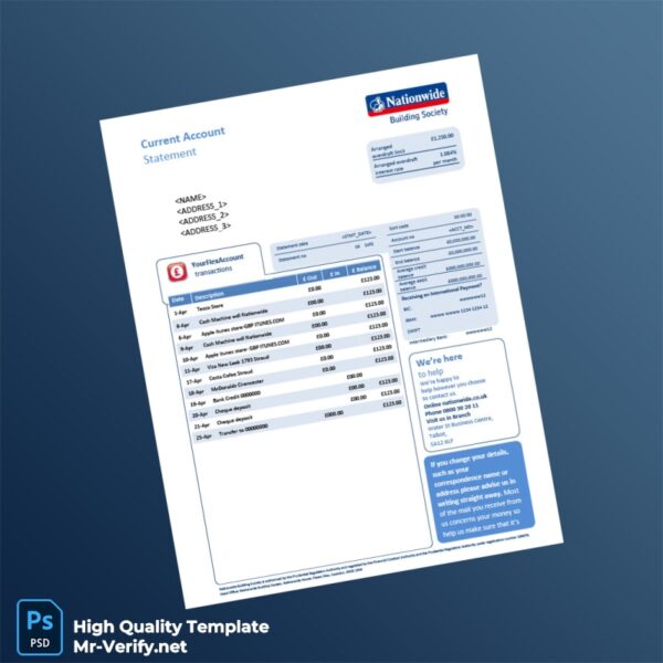 UK Nationwide Account Statement Template in Word and PDF formats UK Nationwide Account Statement Template in Word and PDF formats