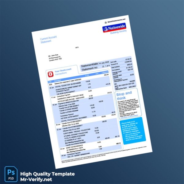 UK Nationwide Bank Statement Template in Word and PDF formats UK Nationwide Bank Statement Template in Word and PDF formats