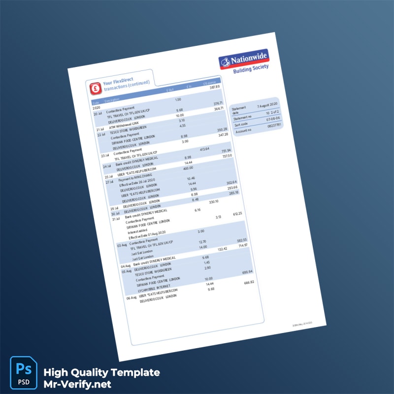 UK Nationwide Bank Statement Template in Word and PDF formats page 2 UK Nationwide Bank Statement Template in Word and PDF formats page 2