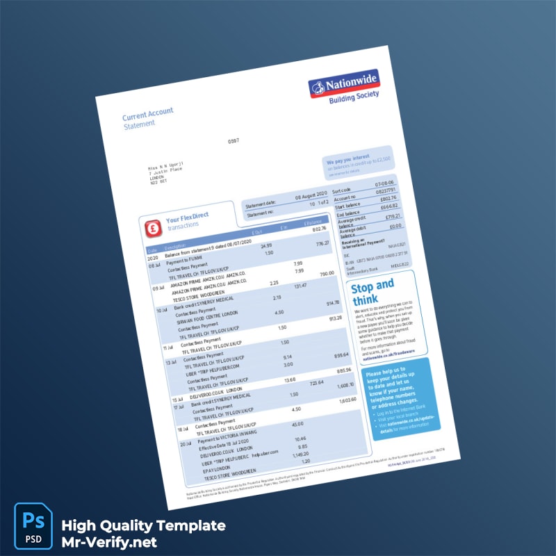 UK Nationwide Bank Statement Template in Word and PDF formats UK Nationwide Bank Statement Template in Word and PDF formats
