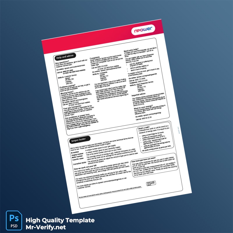 UK Npower Editable Energy Bill Template in Word and PDF formats page 2 UK Npower Editable Energy Bill Template in Word and PDF formats page 2