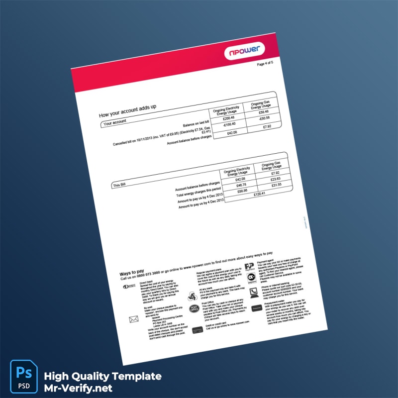 UK Npower Editable Energy Bill Template in Word and PDF formats page 4 UK Npower Editable Energy Bill Template in Word and PDF formats page 4